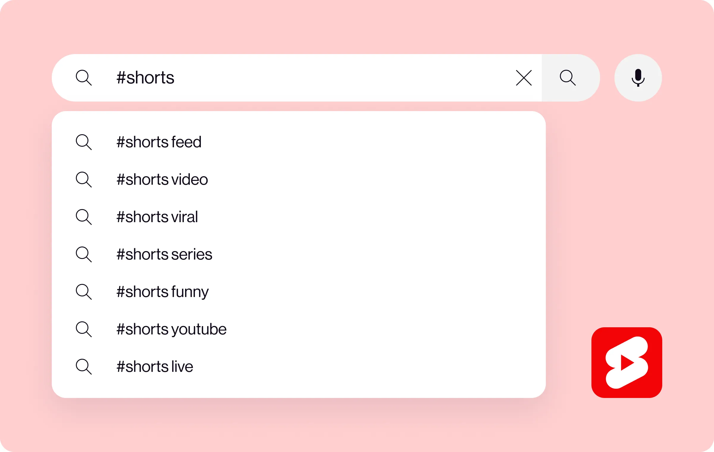 YouTube’s search autocomplete feature displaying keywords for YouTube Shorts hashtags.